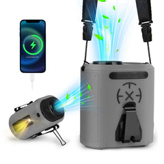 5-in-1 Wearable Waist Clip Fan with Flashlight – 10000mAh Rechargeable Turbo Fan with 5 Speeds, Hands-Free Belt & Neck Fan for Camping, Travel & Outdoors