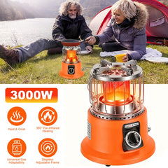 3000W 2-in-1 Portable Propane Heater & Outdoor Gas Stove – With Pot Stand & Gas Pipe for Camping, Ice Fishing, Patio, RV
