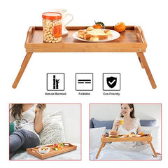 Bamboo Folding Bed Tray Table – Breakfast Tray with Handles for Serving Snacks and Meals in Bed