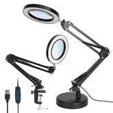 iMountek 2-in-1 LED Magnifier Desk Lamp with 8X Magnifying Glass – USB Swing Arm Reading Light with Clamp, 10 Brightness Levels & 3 Color Modes