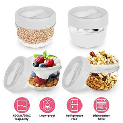 Overnight Oats Jars with Lids & Spoons – 4Pcs 20oz Leak-Proof Containers for Yogurt, Fruit, Salad & Cereal