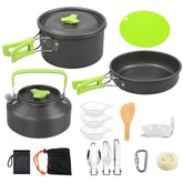 16Pcs Camping Cooking Ware Set – Aluminum Pot, Pan, Kettle, Bowls, Knife, Fork, Spoon, Carabiner, Spatula, Cutting Board & More