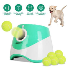 Automatic Dog Ball Launcher – Includes 6 Tennis Balls, 3 Adjustable Launch Distances, Interactive Fetch Machine for Small & Medium Dogs