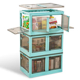 3-Pack Foldable Storage Bins with Lids – 4-Door Collapsible Closet Organizer Boxes with Locks and 4 Wheels – Stackable Storage Containers for Home & Office Green