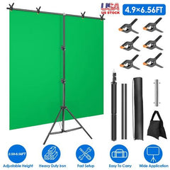 5×6.5FT T-Shape Heavy-Duty Photography Backdrop Stand – Adjustable Background Support with 6 Spring Clamps, Sandbag & Carry Bag Camera Clip