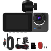 3-Channel Dash Cam with Front, Inside & Rear Cameras – 1080P Car DVR, G-Sensor, Motion Detection, Parking Monitor, Loop Recording – Includes 32GB Card