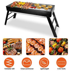 Portable Foldable Charcoal BBQ Grill – Stainless Steel Tabletop Grill with Easy Setup for Camping, Picnic, Outdoor Party & Backyard Cooking