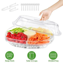 Fruit & Veggie Chilled Serving Tray with Lid - 4 Compartments, Perfect for Shrimp Cocktails, Appetizers, and Party Buffets Plates Sturdy