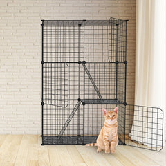 3-Tier Large Cat Playpen Cage – Metal Indoor Cat House with 3 Doors, 2 Ladders, Detachable Design for 1–2 Cats