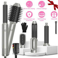 6-in-1 Hot Air Styler Brush Set – Dryer, Volumizer, Straightener & Curler with Auto Wrap, 3 Temp Settings, ALCI Plug & Accessories