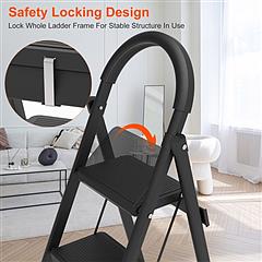 NewHome 3-Step Foldable Ladder – Heavy Duty 330 lbs Step Stool with Wide Anti-Slip Pedals, Safety Lock & Soft Grip Handle | Lightweight Portable Folding Ladder for Home & Kitchen