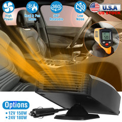 24V 180W Portable Car Heater & Cooling Fan – 2-in-1 Windshield Defroster, Defogger & Demister with 360° Rotating Base