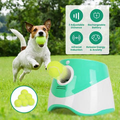 Automatic Dog Ball Launcher – Includes 6 Tennis Balls, 3 Adjustable Launch Distances, Interactive Fetch Machine for Small & Medium Dogs