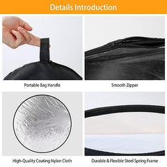22.8In 5-in-1 Collapsible Photography Light Reflector Disc with Storage Bag - Translucent, Silver, Gold, White, Black Light Diffuser & Reflector Durable Steel
