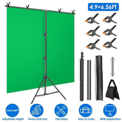 5×6.5FT T-Shape Heavy-Duty Photography Backdrop Stand – Adjustable Background Support with 6 Spring Clamps, Sandbag & Carry Bag Camera Clip