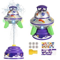 iMounTEK UFO Water Sprinkler for Kids – 360° Rotating Outdoor Garden Sprinkler with LED Lights, Adjustable Spray Height
