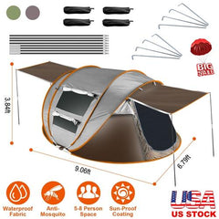 5–8 Person Pop-Up Camping Tent – Waterproof Instant Setup Tent with Mosquito Net Windows, Poles & Carry Bag for Hiking, Climbing & Outdoor Adventures