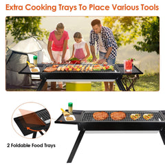 NewHome Portable Foldable Charcoal BBQ Grill – Stainless Steel Tabletop Outdoor Barbecue with Side Shelf for Camping, Picnic, Backyard & Outdoor Parties
