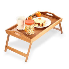 Bamboo Folding Bed Tray Table – Breakfast Tray with Handles for Serving Snacks and Meals in Bed