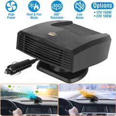 24V 180W Portable Car Heater & Cooling Fan – 2-in-1 Windshield Defroster, Defogger & Demister with 360° Rotating Base