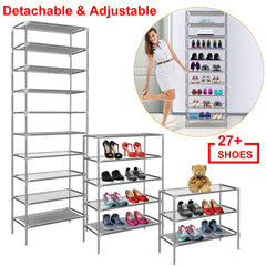 10-Tier Shoe Rack – Holds 27 Pairs of Shoes, Adjustable Storage for Handbags and More – Easy Assembly, Space-Saving Organizer