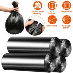 4 Rolls Black Garbage Bags – 6.18 Gallon Unscented Leak-Resistant Trash Can Liners for Bathroom, Kitchen, Office & Bedroom – Disposable & Portable