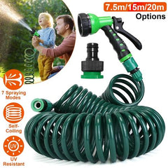 EVA Recoil Garden Hose – Flexible Self-Coiling Water Hose with 7 Spray Modes & Adapters