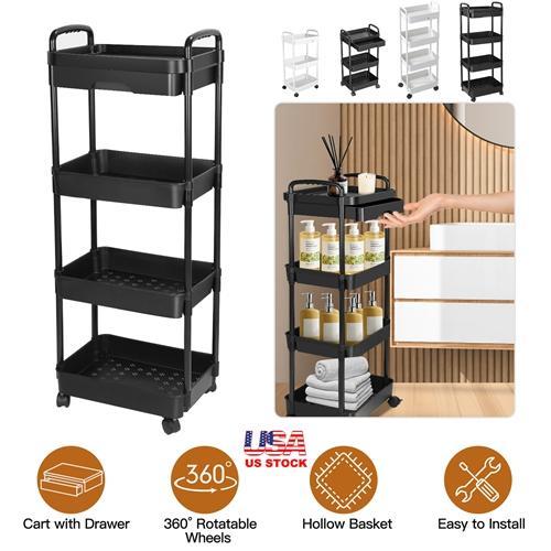 3-Tier Rolling Utility Cart with Lockable Wheels, 360° Rotatable, Movable Storage Organizer with Drawers, Ideal for Bedrooms, Bathrooms, and Kitchens