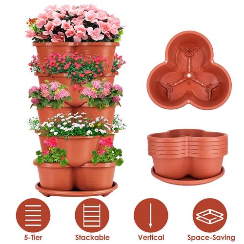 5-Tier Stackable Garden Tower – Perfect Planters for Strawberries, Flowers, Herbs, and Vegetables – Maximize Your Gardening Space!