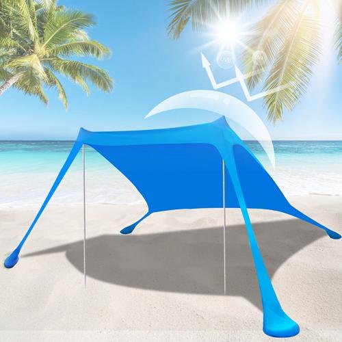 6.5x6.5FT Foldable Beach Canopy Tent – Portable Sun Shade with Poles, Sandbags & Carry Bag – Windproof UV Shelter for Outdoor Use (Blue)