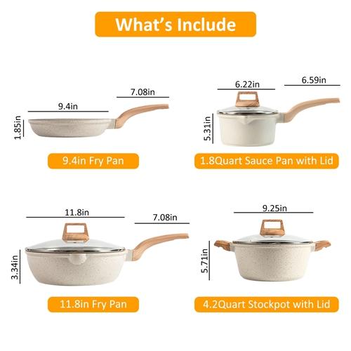 Kitchen Cookware Set – White Nonstick Granite Coating, Dishwasher Safe, Fast & Even Heat, Induction-Compatible Frying Pan, Stockpot, and Saucepan Stylish