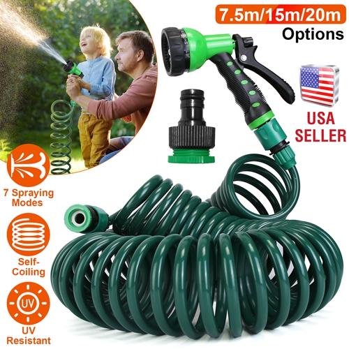 EVA Recoil Garden Hose – Flexible Self-Coiling Water Hose with 7 Spray Modes & Adapters