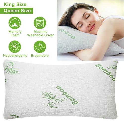Bamboo Shredded Memory Foam Pillow – Hypoallergenic Bed Pillow for Head & Neck Support with Washable Cover