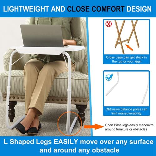 Foldable Tray Table – Portable Adjustable Sofa TV Tray with 6 Heights & 3 Angles for Laptop, Eating, Coffee, & More