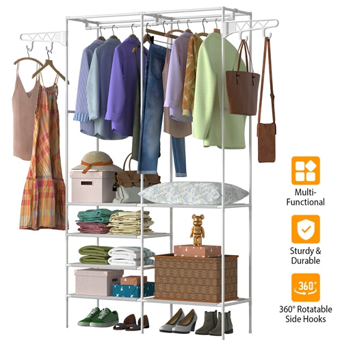 Multifunctional Metal Garment Rack with Shelves – Clothing and Shoe Organizer