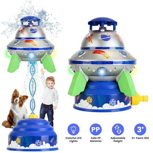 iMounTEK UFO Water Sprinkler for Kids – 360° Rotating Outdoor Garden Sprinkler with LED Lights, Adjustable Spray Height
