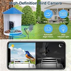 Smart Bird Feeder with 1080P HD WiFi Camera, Solar Powered
