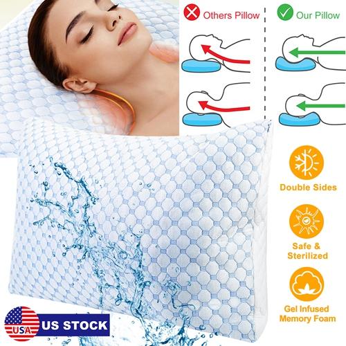 Cooling Memory Foam Pillow – Ventilated Soft Bed Pillow with Gel-Infused Cooling Foam, Heat & Moisture Reducing Cooling Fiber, Breathable & Machine Washable – Queen Size