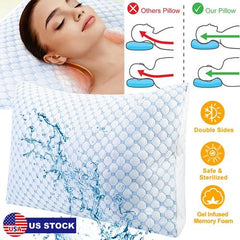 Cooling Memory Foam Pillow – Ventilated Soft Bed Pillow with Gel-Infused Cooling Foam, Heat & Moisture Reducing Cooling Fiber, Breathable & Machine Washable – Queen Size