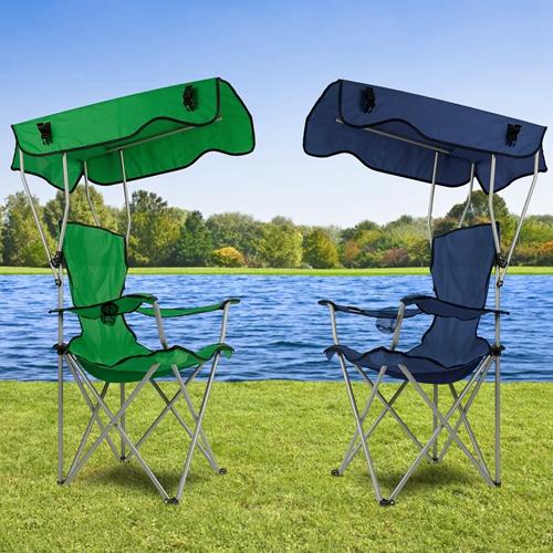 Foldable Beach Canopy Chair – Sun Protection Camping Lawn Chair, 330LBS Load Capacity, Folding Seat with Cup Holder for Beach, Poolside, Travel & Picnic