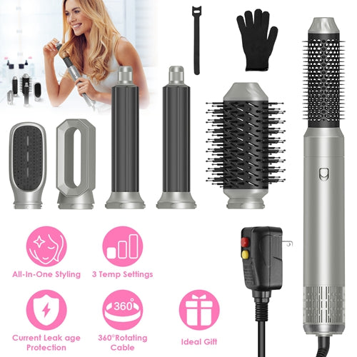 6-in-1 Hot Air Styler Brush Set – Dryer, Volumizer, Straightener & Curler with Auto Wrap, 3 Temp Settings, ALCI Plug & Accessories
