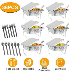 36-Piece Disposable Chafing Dish Buffet Set – Food Warmers for Party & Catering, Half-Size Pans with Covers & Utensils