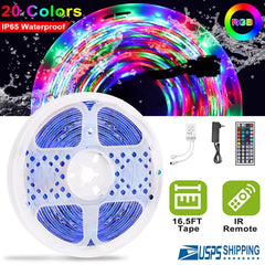 iMountek 300 LED RGB Strip Lights – 16.5ft (5M) Waterproof LED Light Strip with Remote Control, 20 Colors & DIY Mood Lighting (IP65)