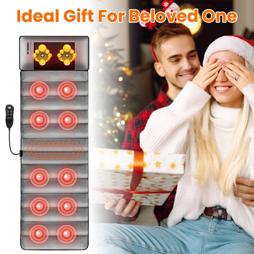 Full Body Heated Vibration Massage Mat with Neck & Foot Kneading Pillows – 10-Motor Massage Pad with Adjustable Modes & Timer – Portable Massage Mattress for Home & Office