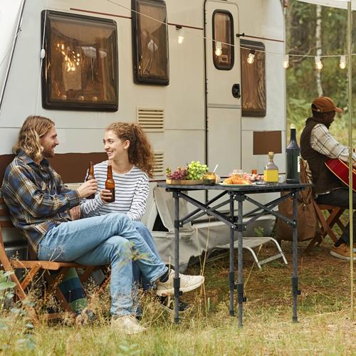 Ultra-Sturdy Folding Camping Table – Adjustable Height, Roll-Up Top, Rustproof Steel, 55LBS Load
