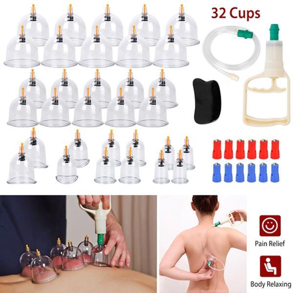 32-Piece Chinese Cupping Therapy Set - Body Vacuum Suction Kit for Acupoint & Deep Tissue Massage Comfort Cosmetic