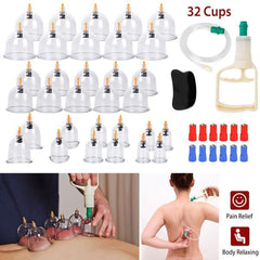 32-Piece Chinese Cupping Therapy Set - Body Vacuum Suction Kit for Acupoint & Deep Tissue Massage Comfort Cosmetic