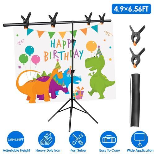 5×6.5FT T-Shape Heavy-Duty Photography Backdrop Stand – Adjustable Background Support with 6 Spring Clamps, Sandbag & Carry Bag Camera Clip