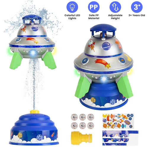 iMounTEK UFO Water Sprinkler for Kids – 360° Rotating Outdoor Garden Sprinkler with LED Lights, Adjustable Spray Height