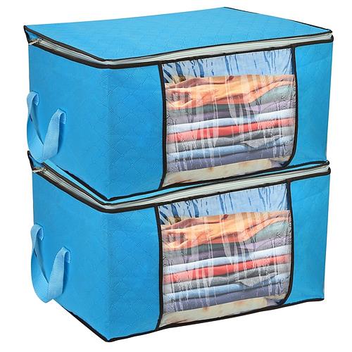 Set of 2 Large 90L Foldable Clothes Storage Bags - Durable Fabric with Clear Window, Dual Zippers, and Grey Color